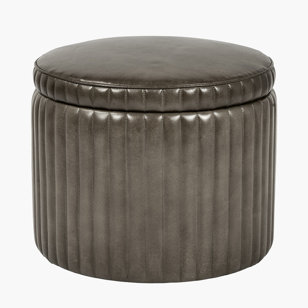 Alessandro Peppercorn Leather Round Storage Pouffe