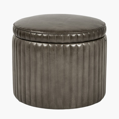 Alessandro Peppercorn Leather Round Storage Pouffe