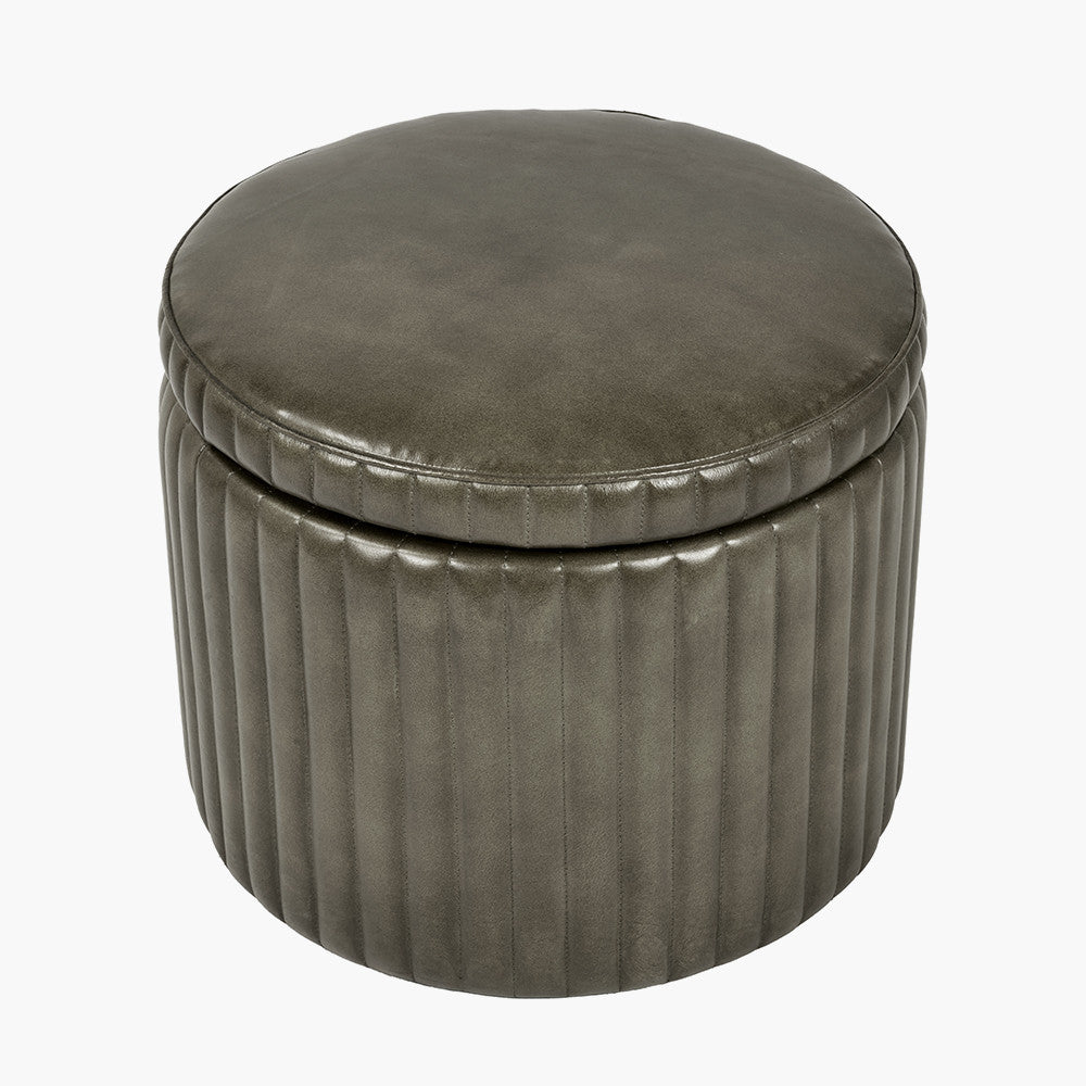 Alessandro Peppercorn Leather Round Storage Pouffe