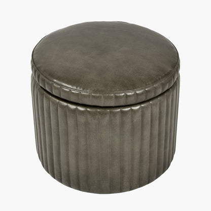 Alessandro Peppercorn Leather Round Storage Pouffe