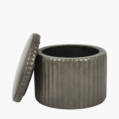 Alessandro Peppercorn Leather Round Storage Pouffe