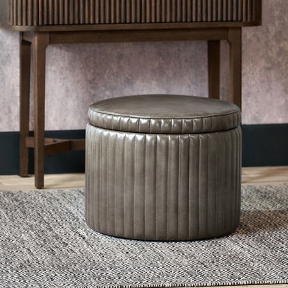 Alessandro Peppercorn Leather Round Storage Pouffe