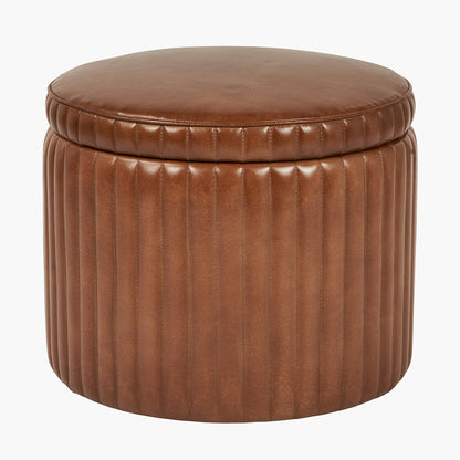 Alessandro Vintage Brown Leather Round Storage Pouffe