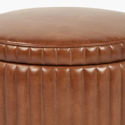 Alessandro Vintage Brown Leather Round Storage Pouffe