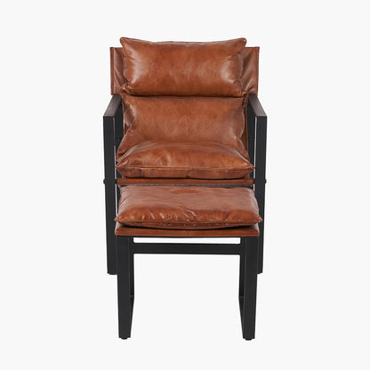 Nico Vintage Brown Leather Chair & Footstool
