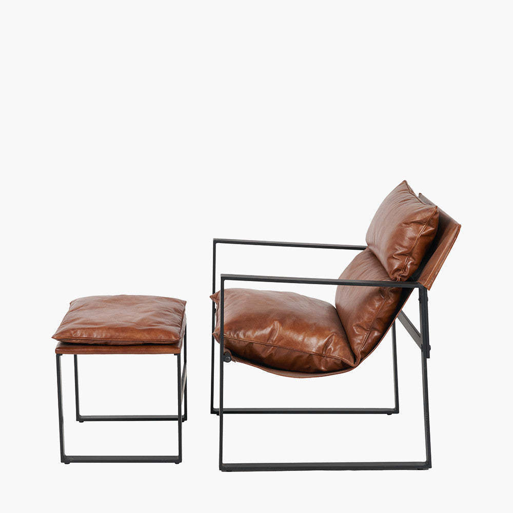 Nico Vintage Brown Leather Chair & Footstool