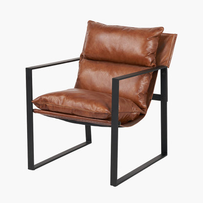 Nico Vintage Brown Leather Chair & Footstool