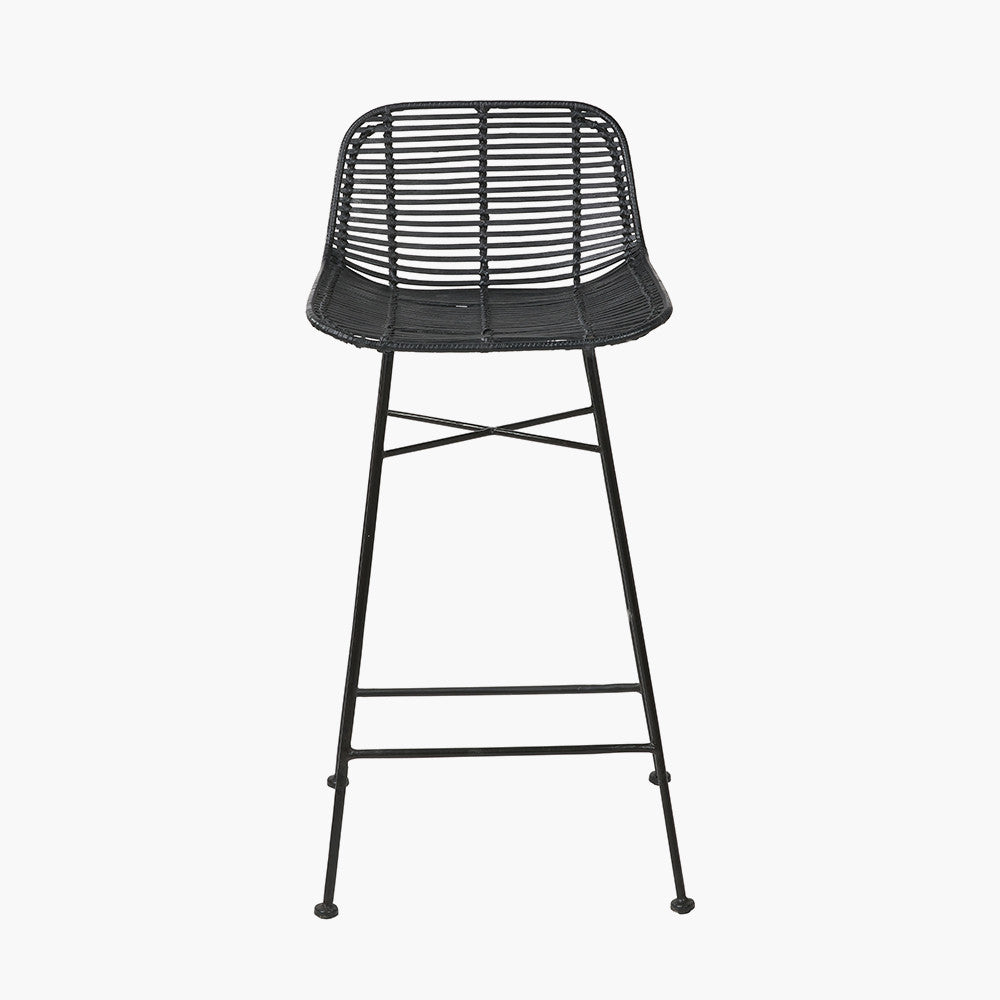 Black Rattan Core & Black Metal Bar Stool