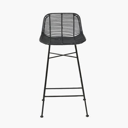Black Rattan Core & Black Metal Bar Stool