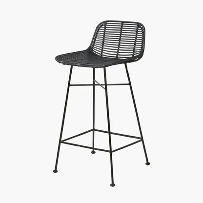 Black Rattan Core & Black Metal Bar Stool