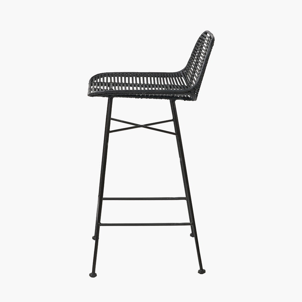 Black Rattan Core & Black Metal Bar Stool