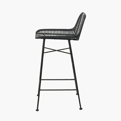 Black Rattan Core & Black Metal Bar Stool