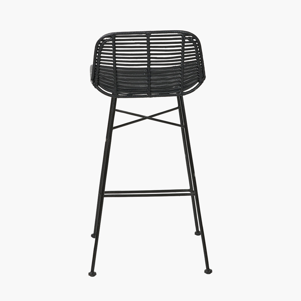 Black Rattan Core & Black Metal Bar Stool