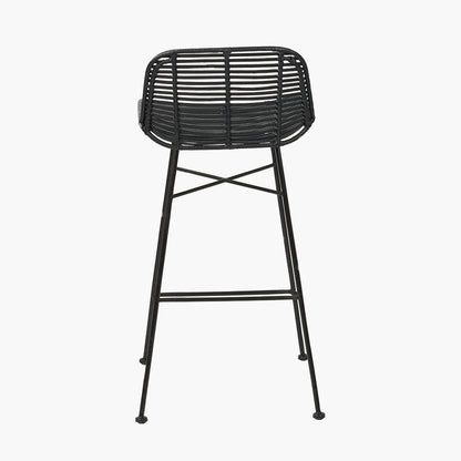 Black Rattan Core & Black Metal Bar Stool
