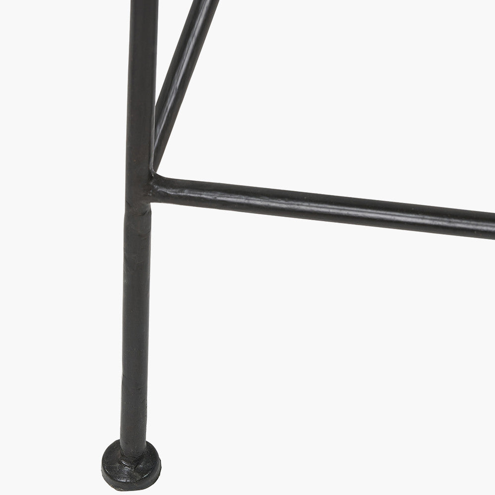 Black Rattan Core & Black Metal Bar Stool