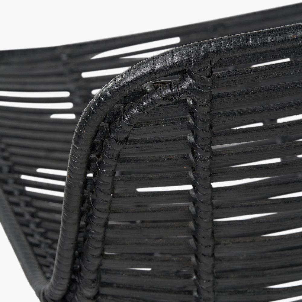 Black Rattan Core & Black Metal Bar Stool