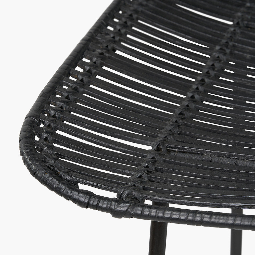 Black Rattan Core & Black Metal Bar Stool