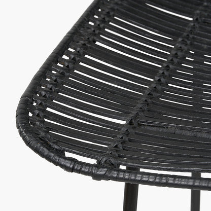 Black Rattan Core & Black Metal Bar Stool