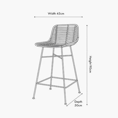 Natural Rattan Core & Black Metal Bar Stool