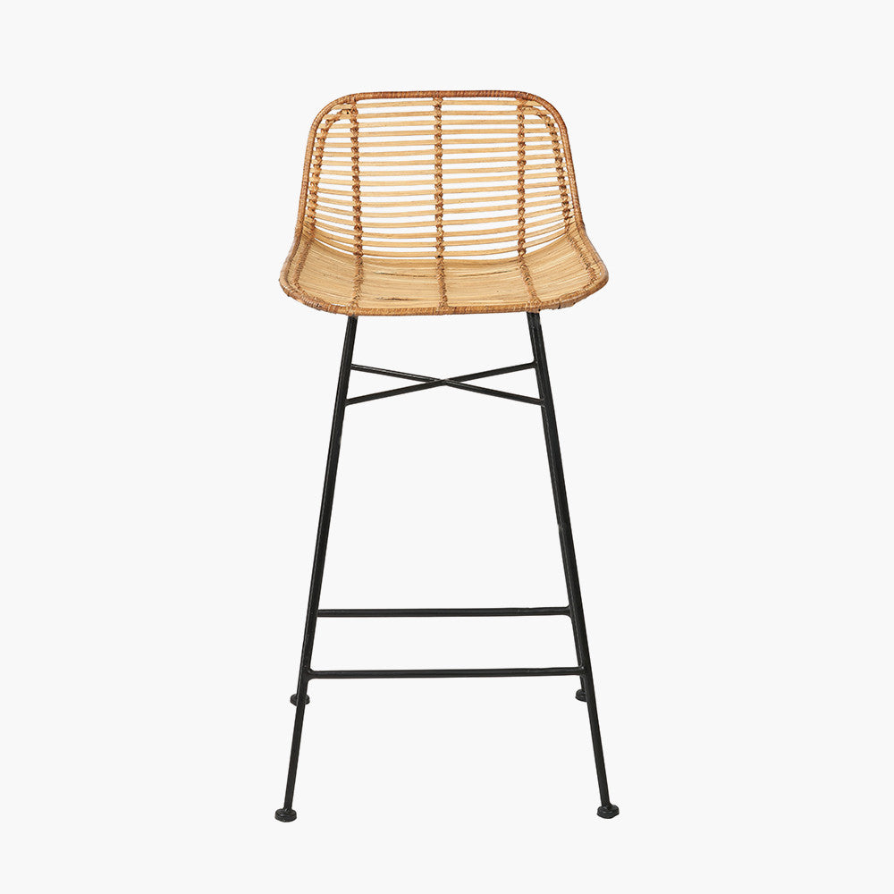 Natural Rattan Core & Black Metal Bar Stool
