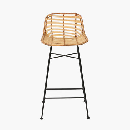 Natural Rattan Core & Black Metal Bar Stool