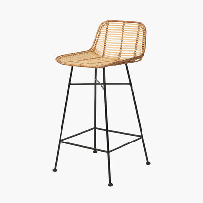 Natural Rattan Core & Black Metal Bar Stool