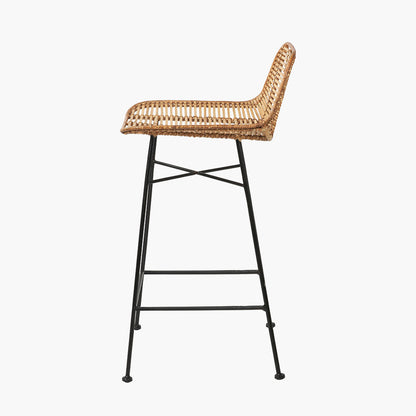 Natural Rattan Core & Black Metal Bar Stool