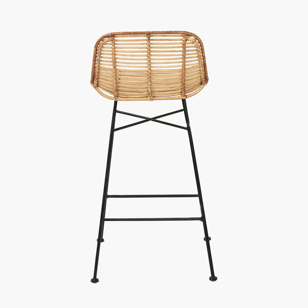 Natural Rattan Core & Black Metal Bar Stool