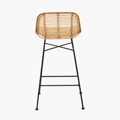 Natural Rattan Core & Black Metal Bar Stool