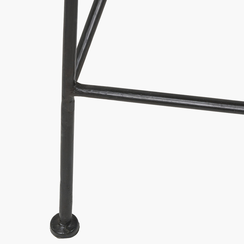 Natural Rattan Core & Black Metal Bar Stool