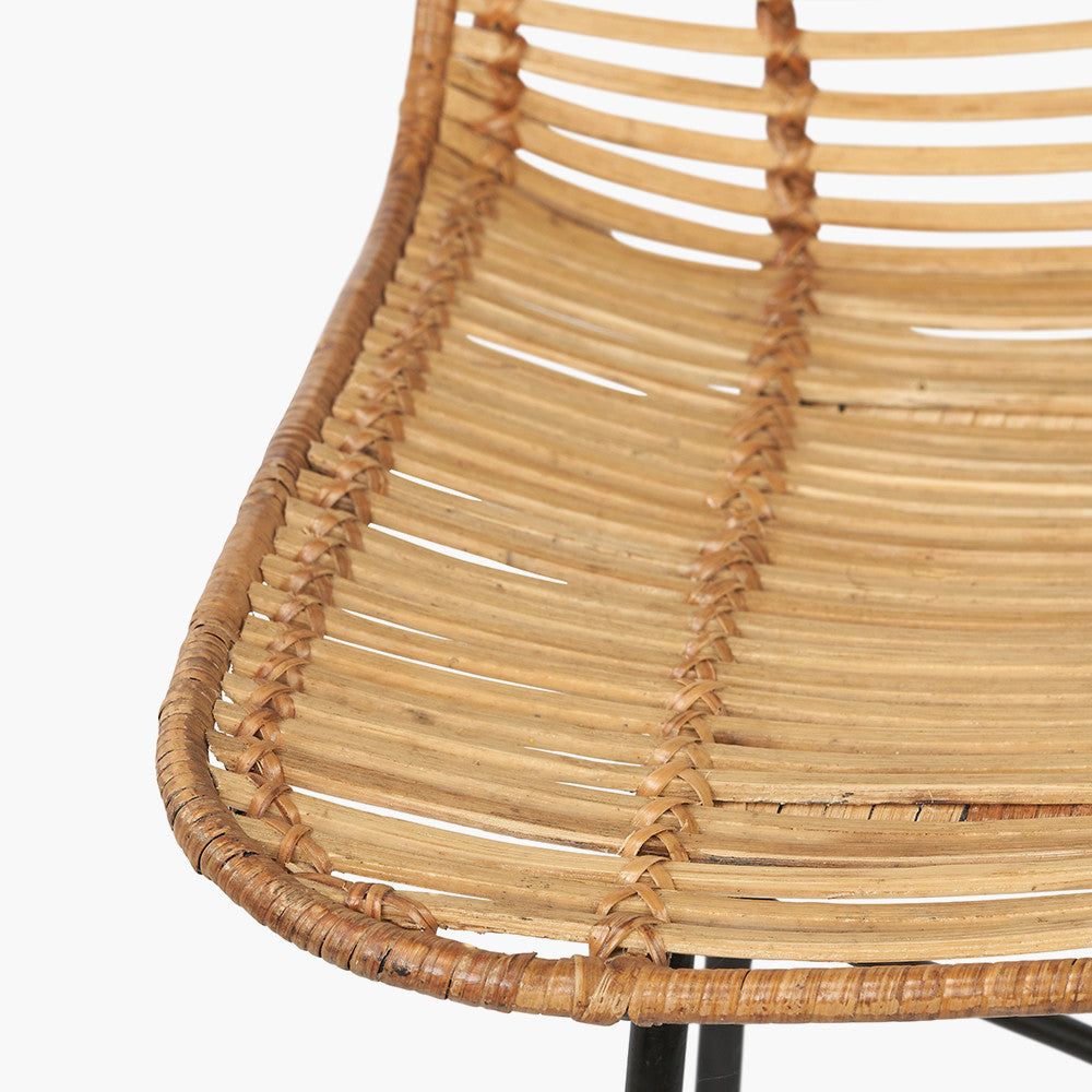 Natural Rattan Core & Black Metal Bar Stool