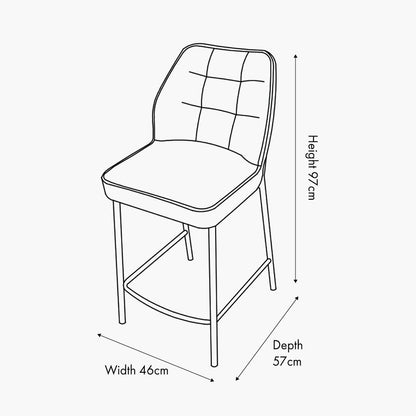 Enya Light Grey Chenille and Black Metal Quilted Back Bar Stool