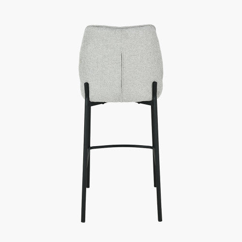Enya Light Grey Chenille and Black Metal Quilted Back Bar Stool