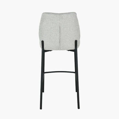Enya Light Grey Chenille and Black Metal Quilted Back Bar Stool