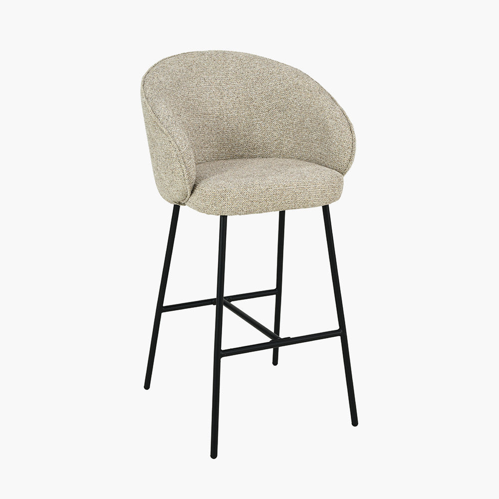 Kelsby Mocha Textured Marl Chenille & Black Metal Tub Bar Stool