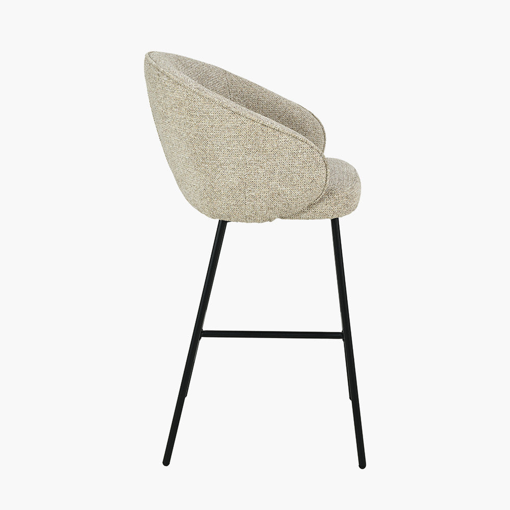 Kelsby Mocha Textured Marl Chenille & Black Metal Tub Bar Stool