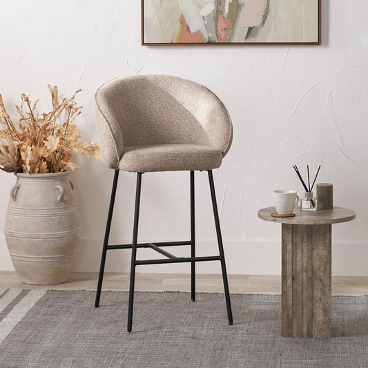 Kelsby Mocha Textured Marl Chenille & Black Metal Tub Bar Stool