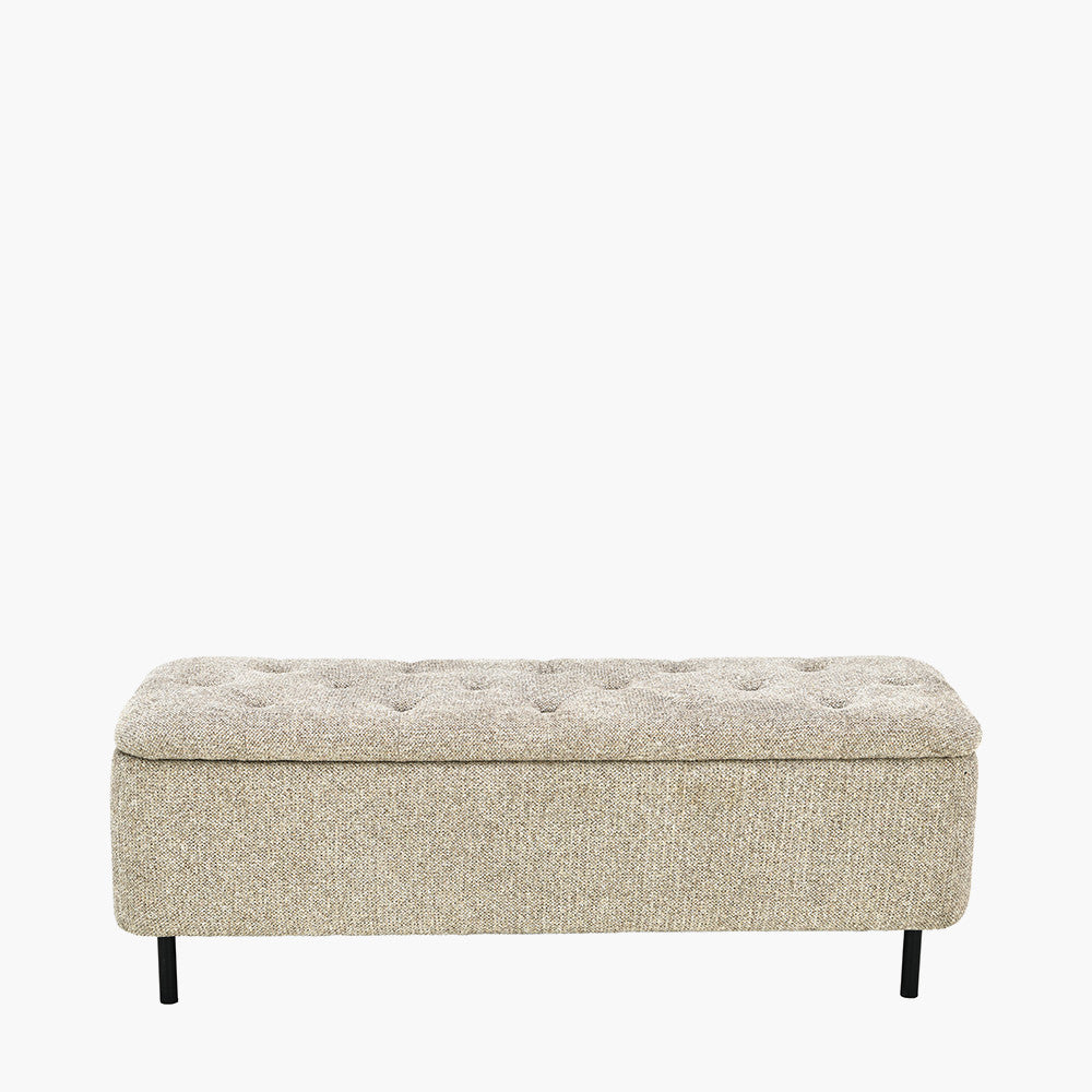 Else Mocha Textured Marl Chenille & Black Metal Buttoned Storage Ottoman