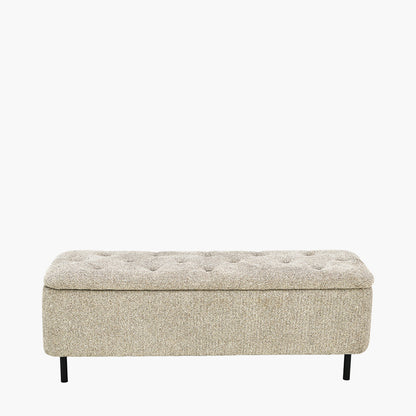 Else Mocha Textured Marl Chenille & Black Metal Buttoned Storage Ottoman