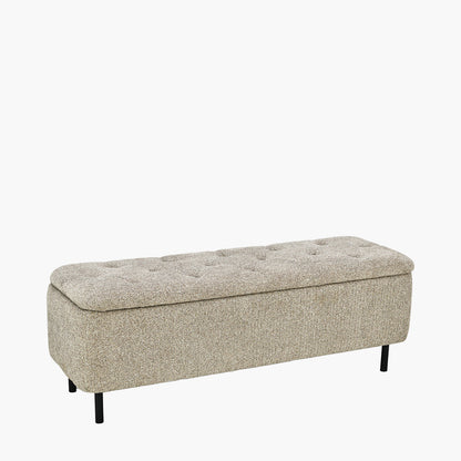 Else Mocha Textured Marl Chenille & Black Metal Buttoned Storage Ottoman