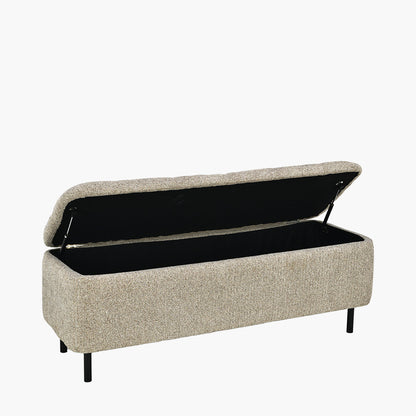 Else Mocha Textured Marl Chenille & Black Metal Buttoned Storage Ottoman
