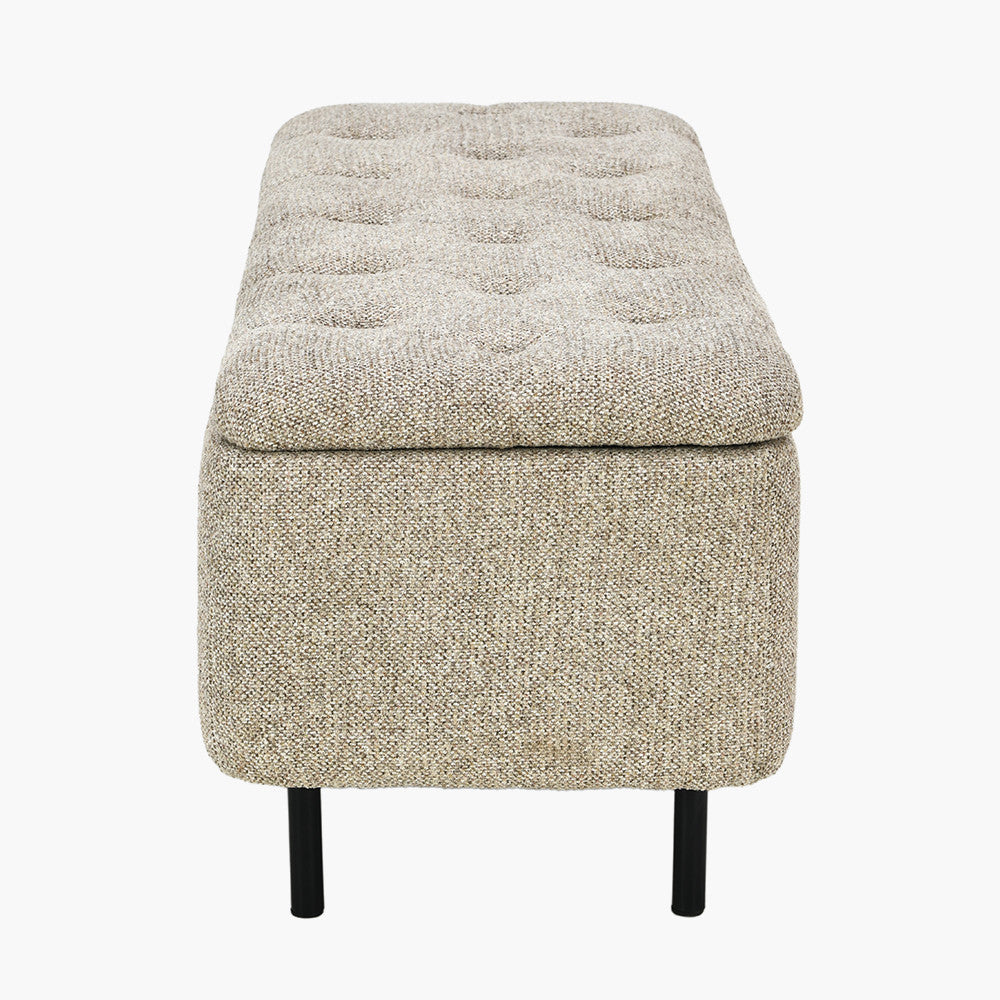 Else Mocha Textured Marl Chenille & Black Metal Buttoned Storage Ottoman