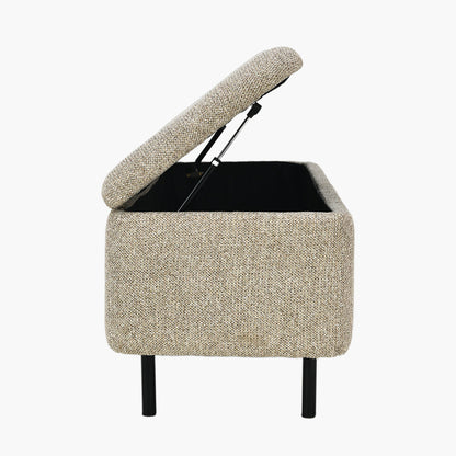 Else Mocha Textured Marl Chenille & Black Metal Buttoned Storage Ottoman