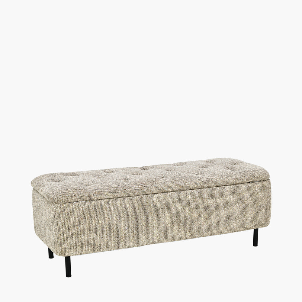 Else Mocha Textured Marl Chenille & Black Metal Buttoned Storage Ottoman