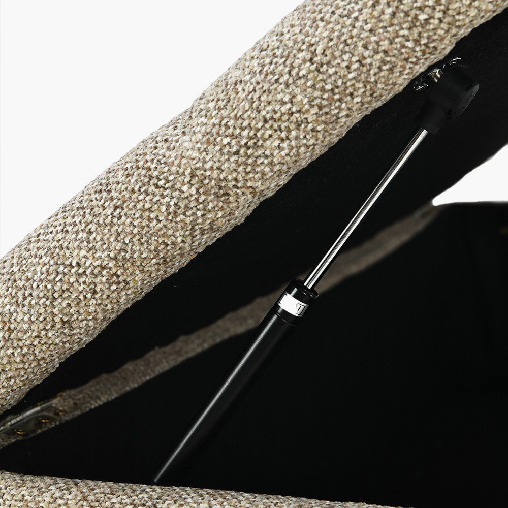 Else Mocha Textured Marl Chenille & Black Metal Buttoned Storage Ottoman