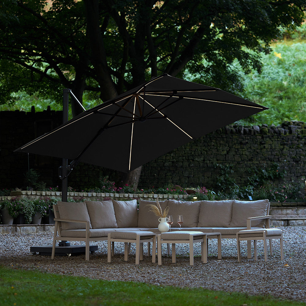 Glow Challenger T2 3m Square Premium Manhattan Grey Free Arm Parasol