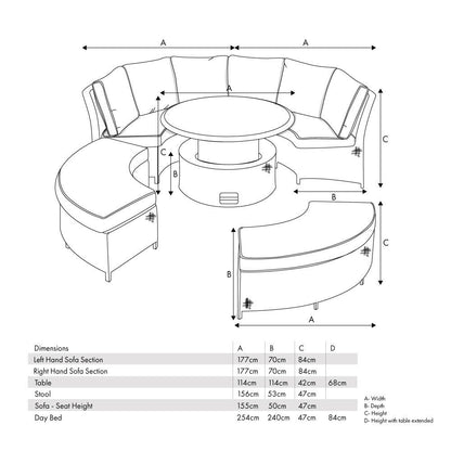 Slate Grey Outdoor Daybed Dining Set with Ceramic Top