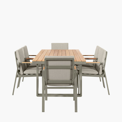 Transform your garden with the Stockholm 6 Seater Limestone Outdoor Dining Set, powder coated aluminium frame with natural Teak Wood accents. Shop online today at www.nobleandnook.co.uk