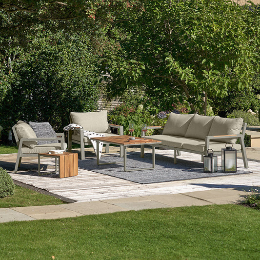 Transform your outdoor space with the Stockholm Limestone Outdoor Seating Set, perfect for garden relaxation and entertaining, offering comfort and modern style. Shop now at www.nobleandnook.co.uk