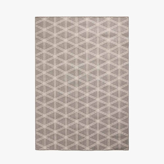 Indoor Outdoor Silver and White Geometric Design Rug